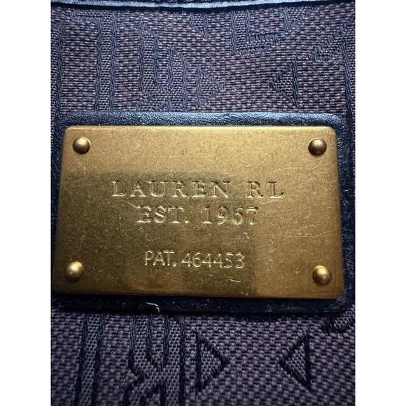 1967 Ralph Lauren Brown Monogram Jacquard Tote Bag Black Leather Trim Gold Logo - Picture 4 of 8